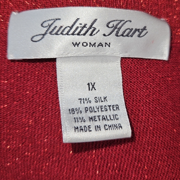 NWOT Judith Hart red silk metallic blouse top Women 1X - Picture 3 of 7